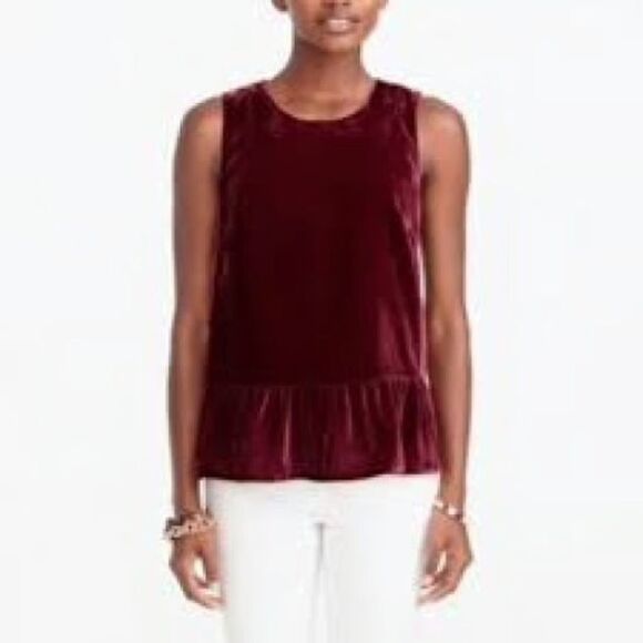 J. Crew Sleeveless Deep Red Velvet Peplum Top Sleeveless Tank Size 14 Christmas - Picture 1 of 9